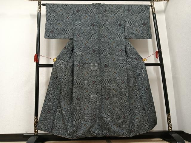 平和屋着物●本場大島紬　割込み絣　花尽くし　正絹　逸品　AABH3073ph