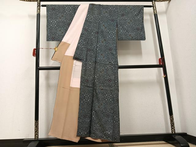 平和屋着物●本場大島紬　割込み絣　花尽くし　正絹　逸品　AABH3073ph