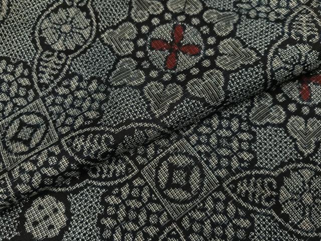 平和屋着物●本場大島紬　割込み絣　花尽くし　正絹　逸品　AABH3073ph