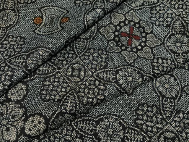 平和屋着物●本場大島紬　割込み絣　花尽くし　正絹　逸品　AABH3073ph