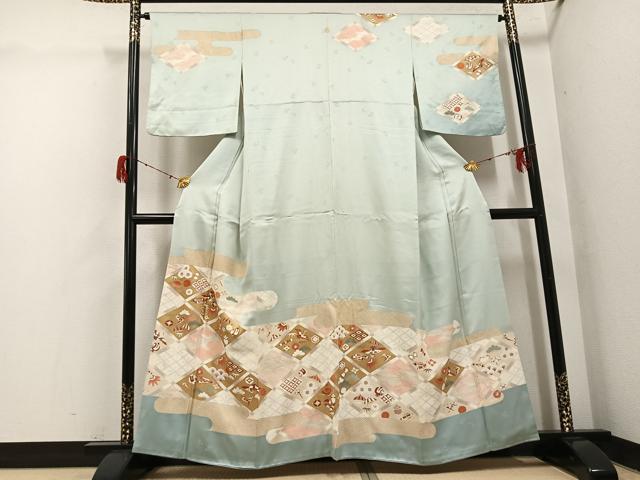 平和屋着物●訪問着　友禅　群れ鶴吉祥宝尽くし　暈し染め　金彩　正絹　逸品　AABH3074ph