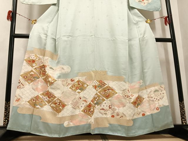 平和屋着物●訪問着　友禅　群れ鶴吉祥宝尽くし　暈し染め　金彩　正絹　逸品　AABH3074ph