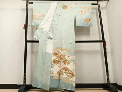 平和屋着物●訪問着　友禅　群れ鶴吉祥宝尽くし　暈し染め　金彩　正絹　逸品　AABH3074ph