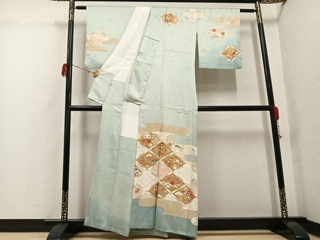 平和屋着物●訪問着　友禅　群れ鶴吉祥宝尽くし　暈し染め　金彩　正絹　逸品　AABH3074ph
