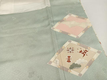平和屋着物●訪問着　友禅　群れ鶴吉祥宝尽くし　暈し染め　金彩　正絹　逸品　AABH3074ph