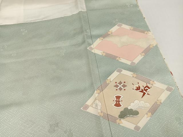 平和屋着物●訪問着　友禅　群れ鶴吉祥宝尽くし　暈し染め　金彩　正絹　逸品　AABH3074ph