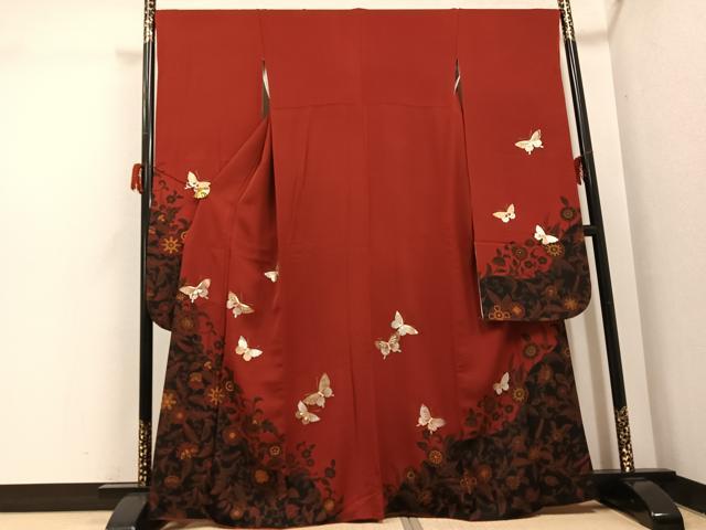 平和屋着物●豪華振袖　更紗花蝶文　金銀彩　正絹　逸品　AABH3076ph