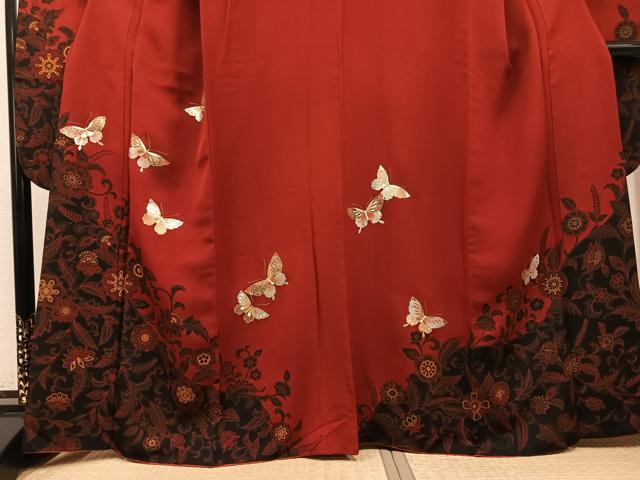 平和屋着物●豪華振袖　更紗花蝶文　金銀彩　正絹　逸品　AABH3076ph