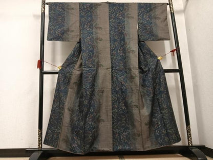 平和屋着物●本場大島紬　カタス9マルキ　草花文　正絹　逸品　AABH3077ph