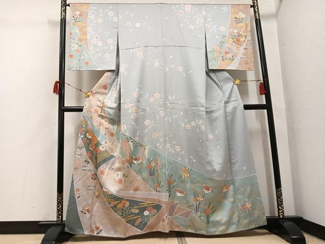 平和屋着物●訪問着　駒刺繍　鴛鴦花文　金彩　正絹　逸品　AABH3078ph