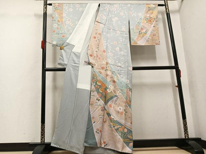 平和屋着物●訪問着　駒刺繍　鴛鴦花文　金彩　正絹　逸品　AABH3078ph