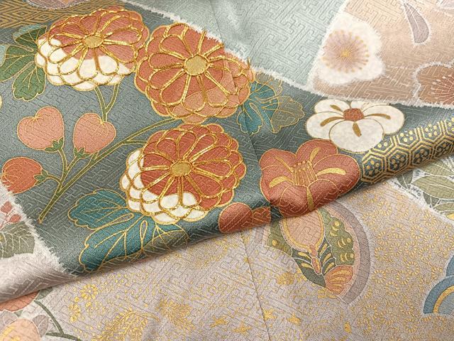 平和屋着物●訪問着　駒刺繍　鴛鴦花文　金彩　正絹　逸品　AABH3078ph