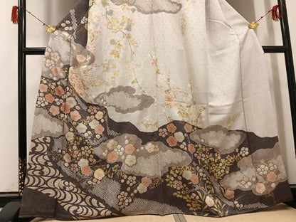 平和屋着物●訪問着　絞り　草花文　金彩　正絹　逸品　AABH3079ph