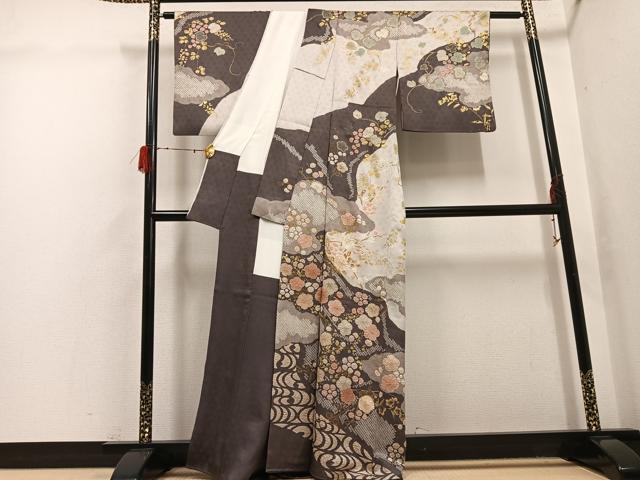 平和屋着物●訪問着　絞り　草花文　金彩　正絹　逸品　AABH3079ph