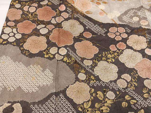 平和屋着物●訪問着　絞り　草花文　金彩　正絹　逸品　AABH3079ph