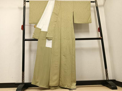 平和屋着物●上質な色無地　作家物　茶の湯染　利休彩夢　草花地紋　木蘭色　正絹　逸品　AABH3082ph
