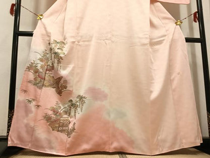 平和屋着物●訪問着　作家物　草花舟文　暈し染め　金銀彩　正絹　逸品　AABH3083ph