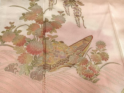平和屋着物●訪問着　作家物　草花舟文　暈し染め　金銀彩　正絹　逸品　AABH3083ph