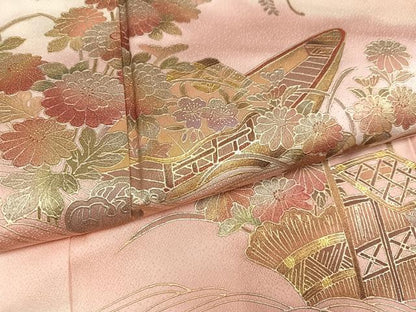 平和屋着物●訪問着　作家物　草花舟文　暈し染め　金銀彩　正絹　逸品　AABH3083ph