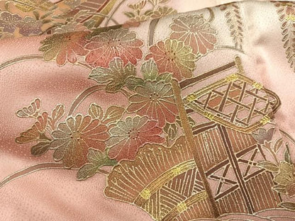 平和屋着物●訪問着　作家物　草花舟文　暈し染め　金銀彩　正絹　逸品　AABH3083ph