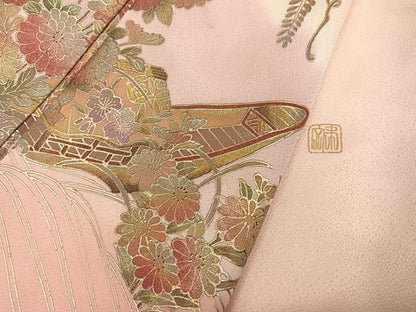 平和屋着物●訪問着　作家物　草花舟文　暈し染め　金銀彩　正絹　逸品　AABH3083ph