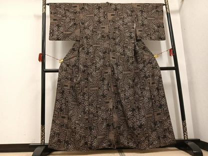 平和屋着物●本場大島紬　一元7マルキ　草花文　正絹　逸品　AABH3085ph