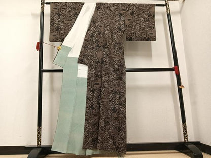 平和屋着物●本場大島紬　一元7マルキ　草花文　正絹　逸品　AABH3085ph