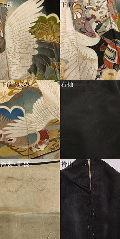 平和屋着物●アンティーク　大正ロマン　黒留袖　群れ鶴花文　正絹　逸品　AABH3086ph