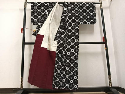 平和屋着物●久留米絣　蜀江文　綿　逸品　AABH3087ph