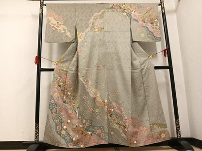 平和屋着物●訪問着　御所車花文　金彩　正絹　逸品　AABH3088ph