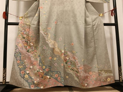 平和屋着物●訪問着　御所車花文　金彩　正絹　逸品　AABH3088ph