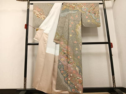 平和屋着物●訪問着　御所車花文　金彩　正絹　逸品　AABH3088ph