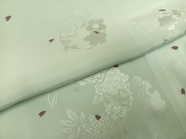 平和屋着物●長襦袢　無双仕立て　雪輪花地紋　桜花弁　正絹　逸品　AABH3089ph