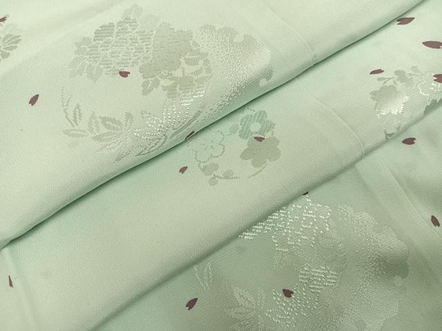 平和屋着物●長襦袢　無双仕立て　雪輪花地紋　桜花弁　正絹　逸品　AABH3089ph