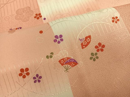 平和屋着物●長襦袢　袷　扇面花文　暈し染め　正絹　逸品　AABH3090ph