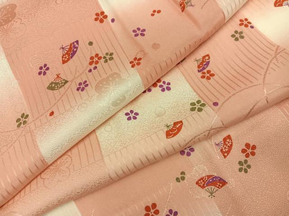 平和屋着物●長襦袢　袷　扇面花文　暈し染め　正絹　逸品　AABH3090ph