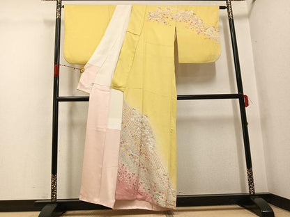 平和屋着物●訪問着　絞り　流水花文　暈し染め　銀糸　正絹　逸品　AABH3094ph