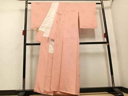 平和屋着物●上質な色無地　吉祥草花地紋　一斤染色　正絹　逸品　AABH3095ph