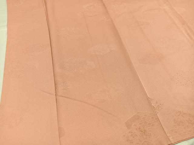 平和屋着物●上質な色無地　吉祥草花地紋　一斤染色　正絹　逸品　AABH3095ph