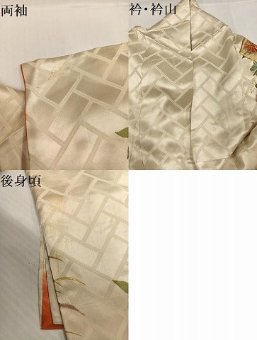 平和屋着物●豪華振袖　駒刺繍　地紙花文　金彩　正絹　逸品　AABH3097ph
