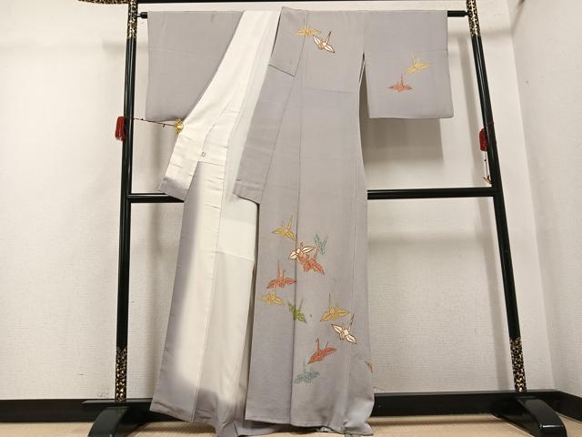 平和屋着物●訪問着　折り鶴　金彩　鬼しぼ縮緬　銀座秀粋　たとう紙付き　正絹　逸品　AABH3098ph