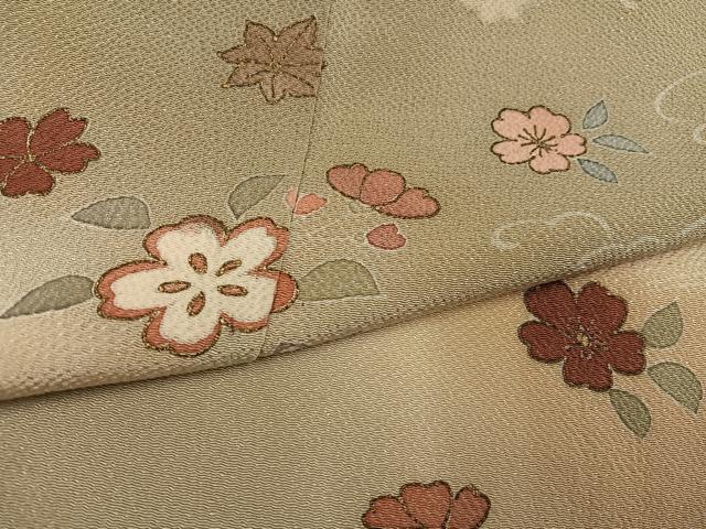 平和屋着物●訪問着　刺繍　草花文　暈し染め　金彩　鬼しぼ縮緬　銀座秀粋　たとう紙付き　正絹　逸品　AABH3099ph