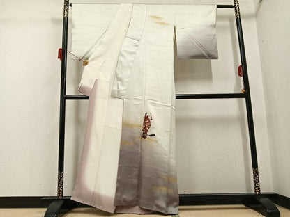 平和屋着物●訪問着　刺繍　女人舞扇花文　暈し染め　金彩　銀座秀粋　たとう紙付き　正絹　逸品　AABH3100ph