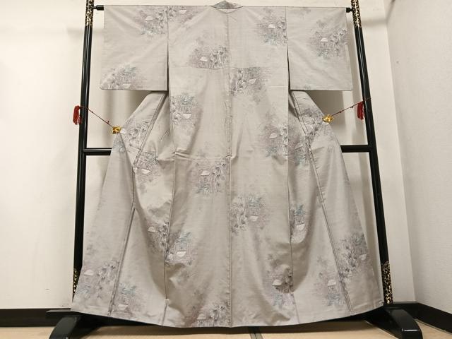 平和屋着物●本場大島紬　白大島　一元7マルキ　総絣　風景草木文　正絹　逸品　AABH3111ph