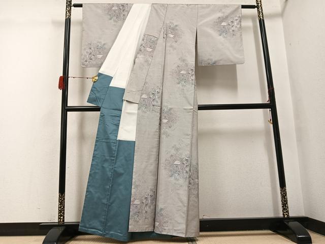 平和屋着物●本場大島紬　白大島　一元7マルキ　総絣　風景草木文　正絹　逸品　AABH3111ph