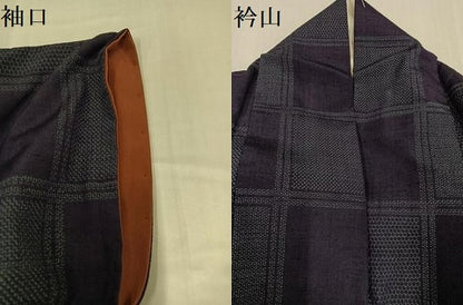 平和屋着物●結城紬　100亀甲　市松文　飯田ひろみ作　証紙付き　正絹　逸品　AABH3113ph