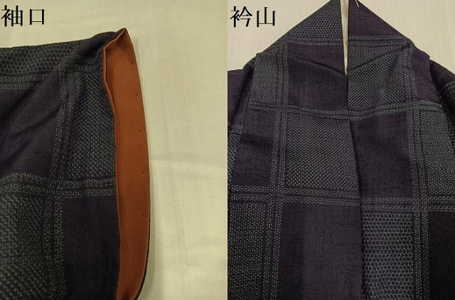 平和屋着物●結城紬　100亀甲　市松文　飯田ひろみ作　証紙付き　正絹　逸品　AABH3113ph