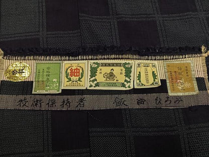 平和屋着物●結城紬　100亀甲　市松文　飯田ひろみ作　証紙付き　正絹　逸品　AABH3113ph
