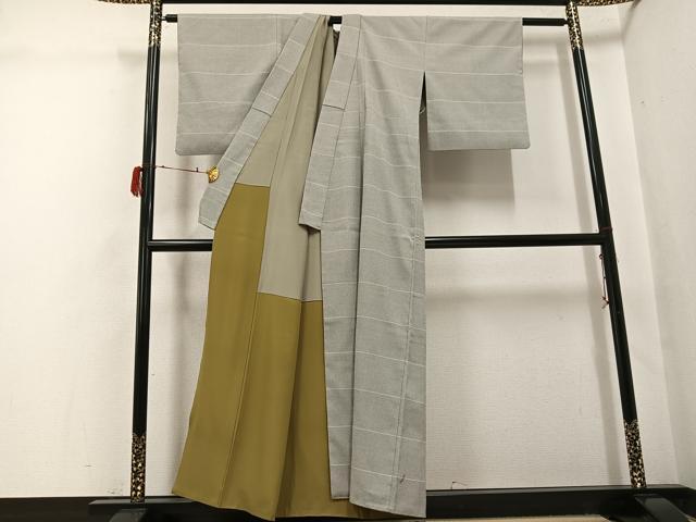 平和屋着物●本塩沢　110亀甲　横段文　丸文織物謹製　証紙付き　正絹　逸品　AABH3115ph