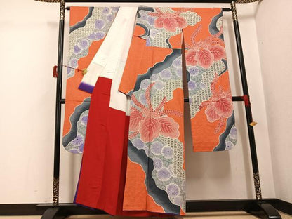 平和屋着物●名門　藤娘きぬたや・総絞り　振袖　吉祥花唐草文　正絹　逸品　AABH3118ph